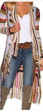 Boston Proper long Fringe Duster cardigan sweater